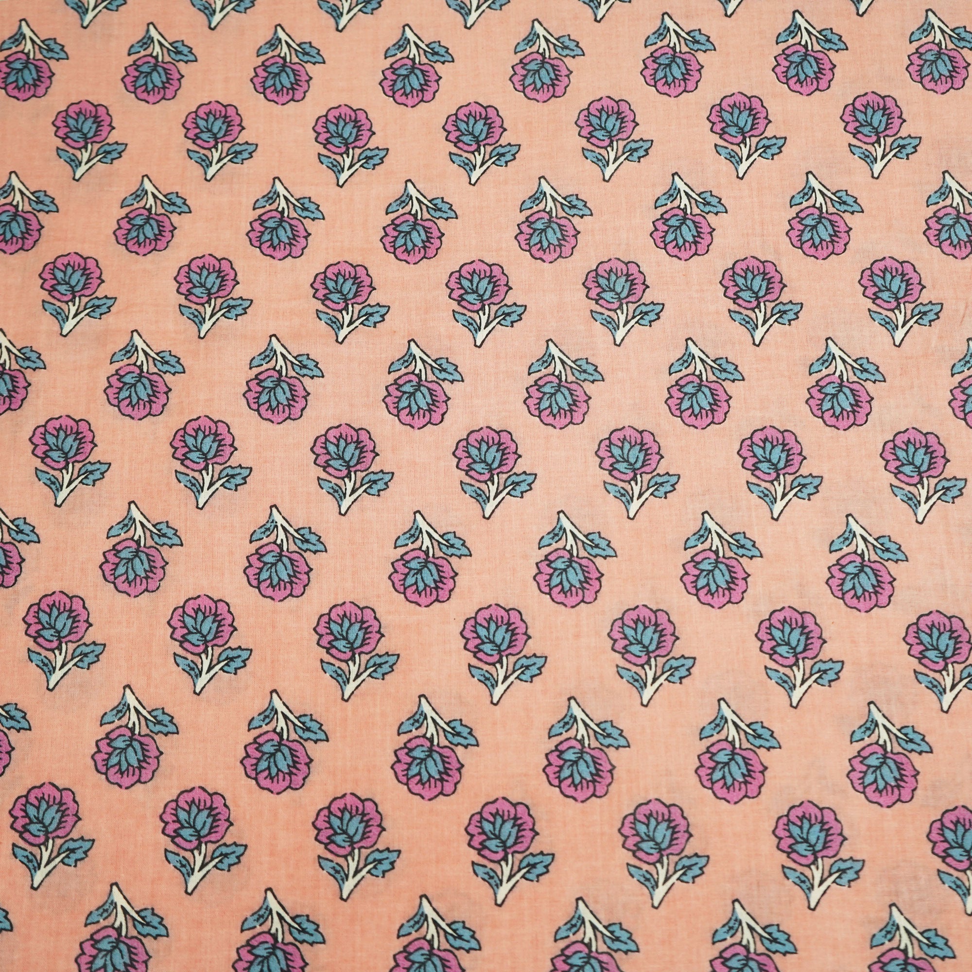 Peach Handblock Print Cotton Fabric HP-24250