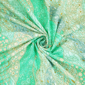Green Floral Foil Print Cotton Fabric HP-24252