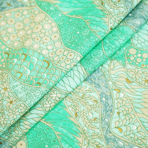 Green Floral Foil Print Cotton Fabric HP-24252