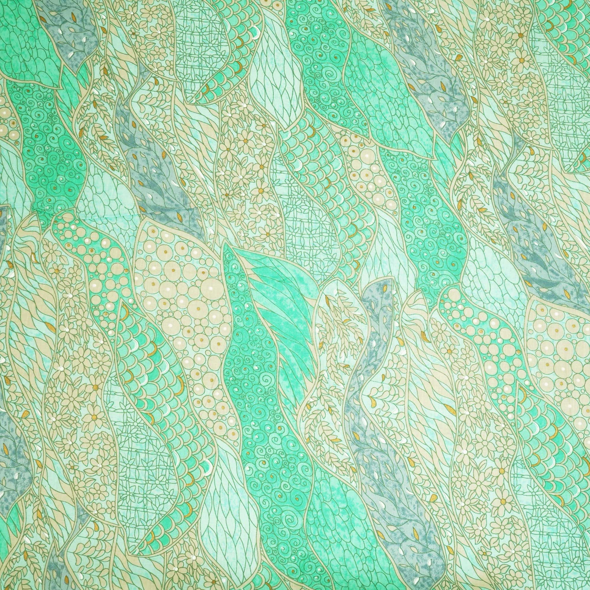 Green Floral Foil Print Cotton Fabric HP-24252