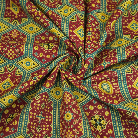 Maroon Ajrakh Print Cotton Fabric HP-24256