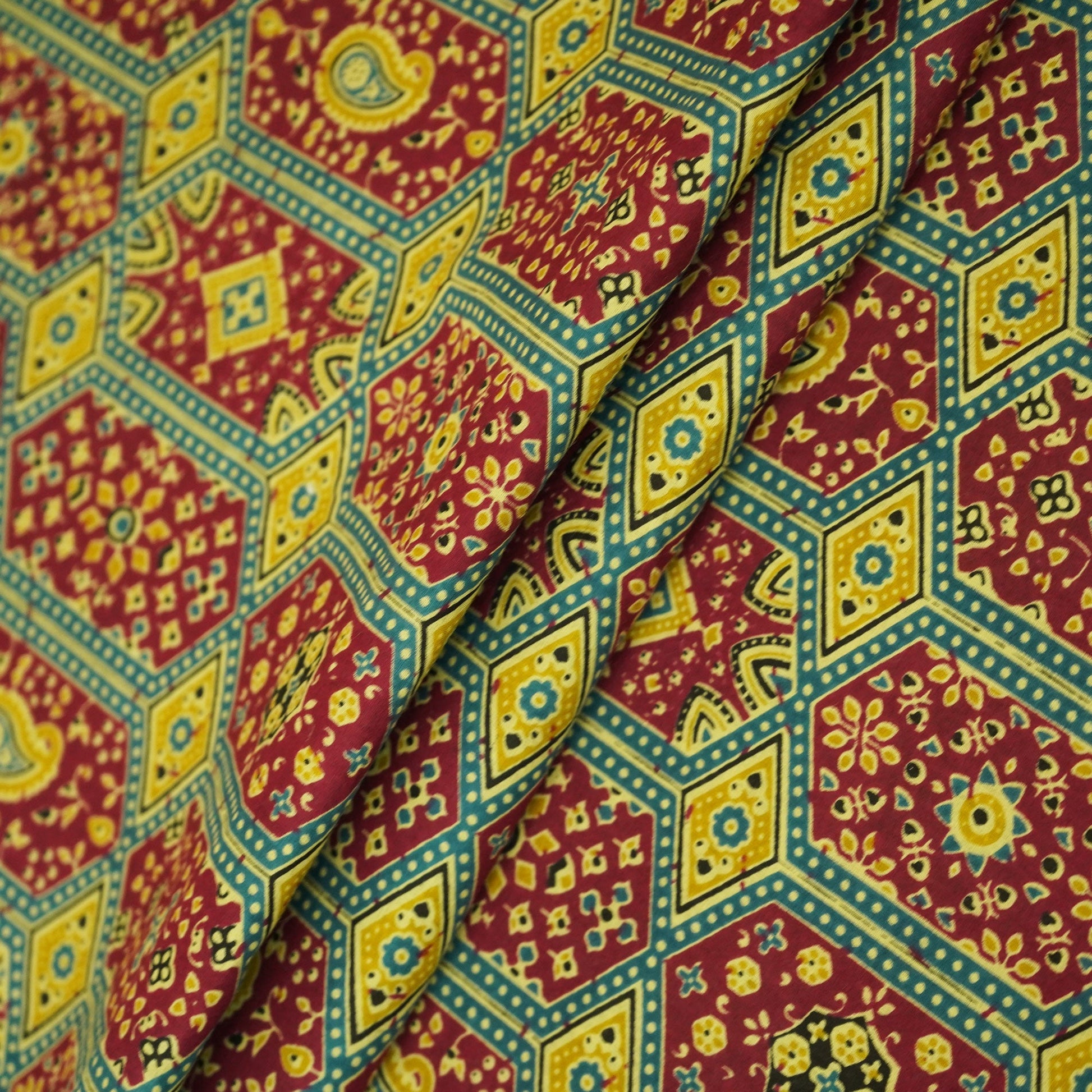 Maroon Ajrakh Print Cotton Fabric HP-24256