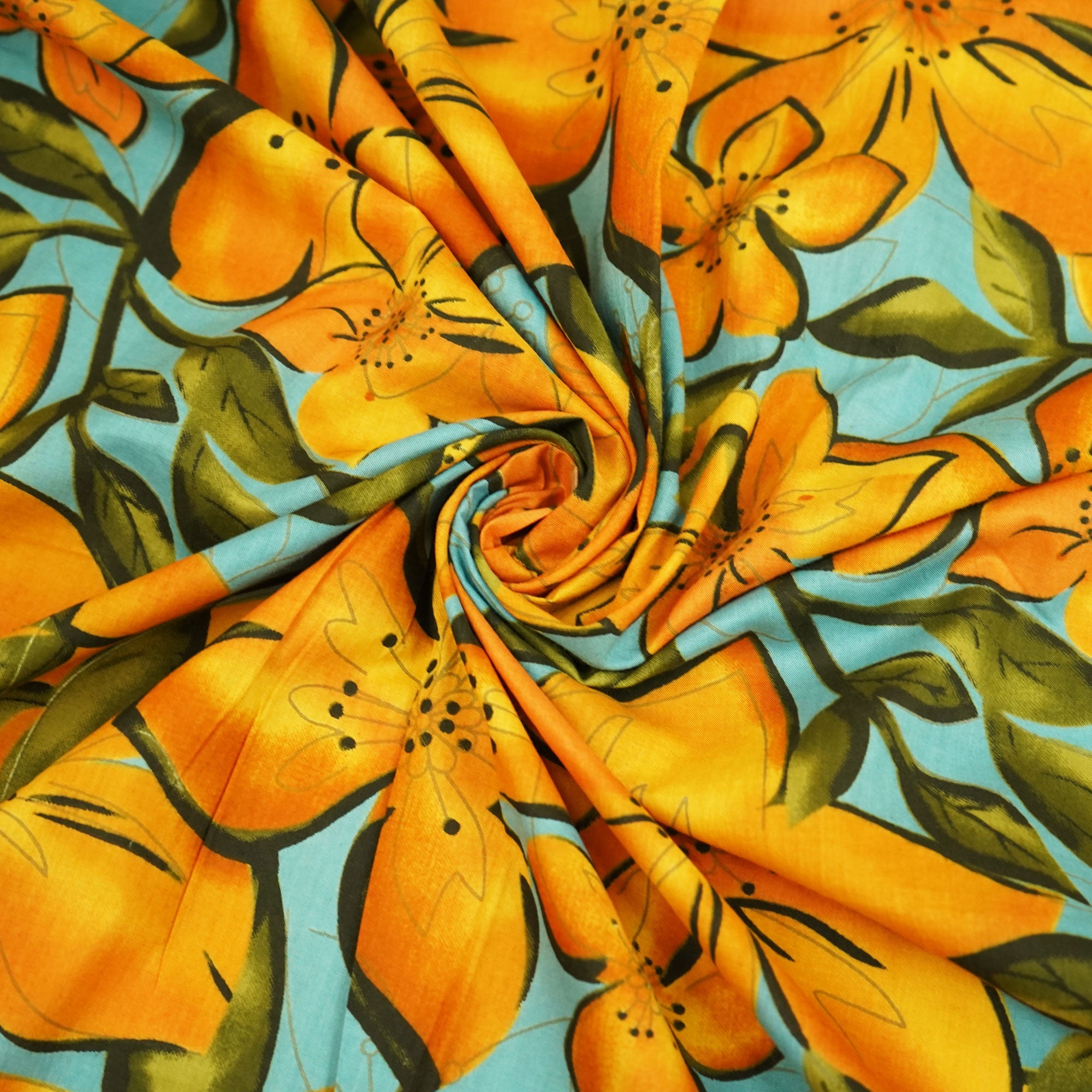 Mustard Floral Print Cotton Fabric HP-24257