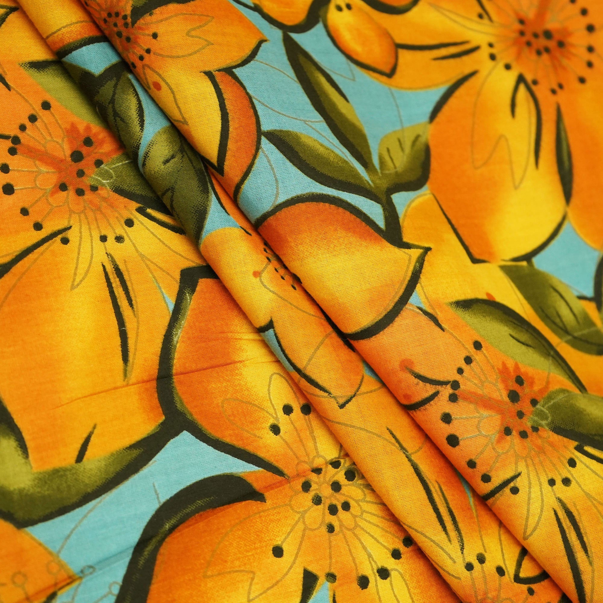 Mustard Floral Print Cotton Fabric HP-24257