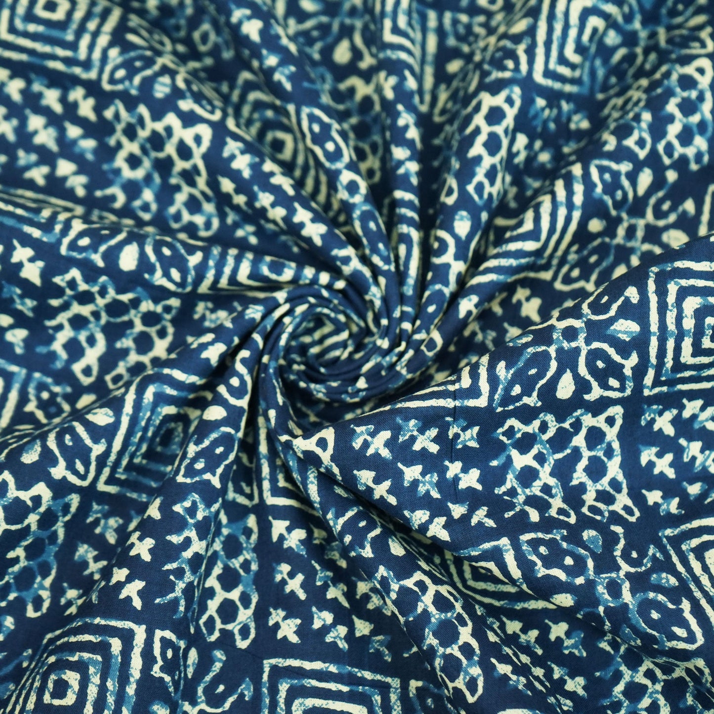Indigo Geometrical Print Cotton Fabric HP-24267