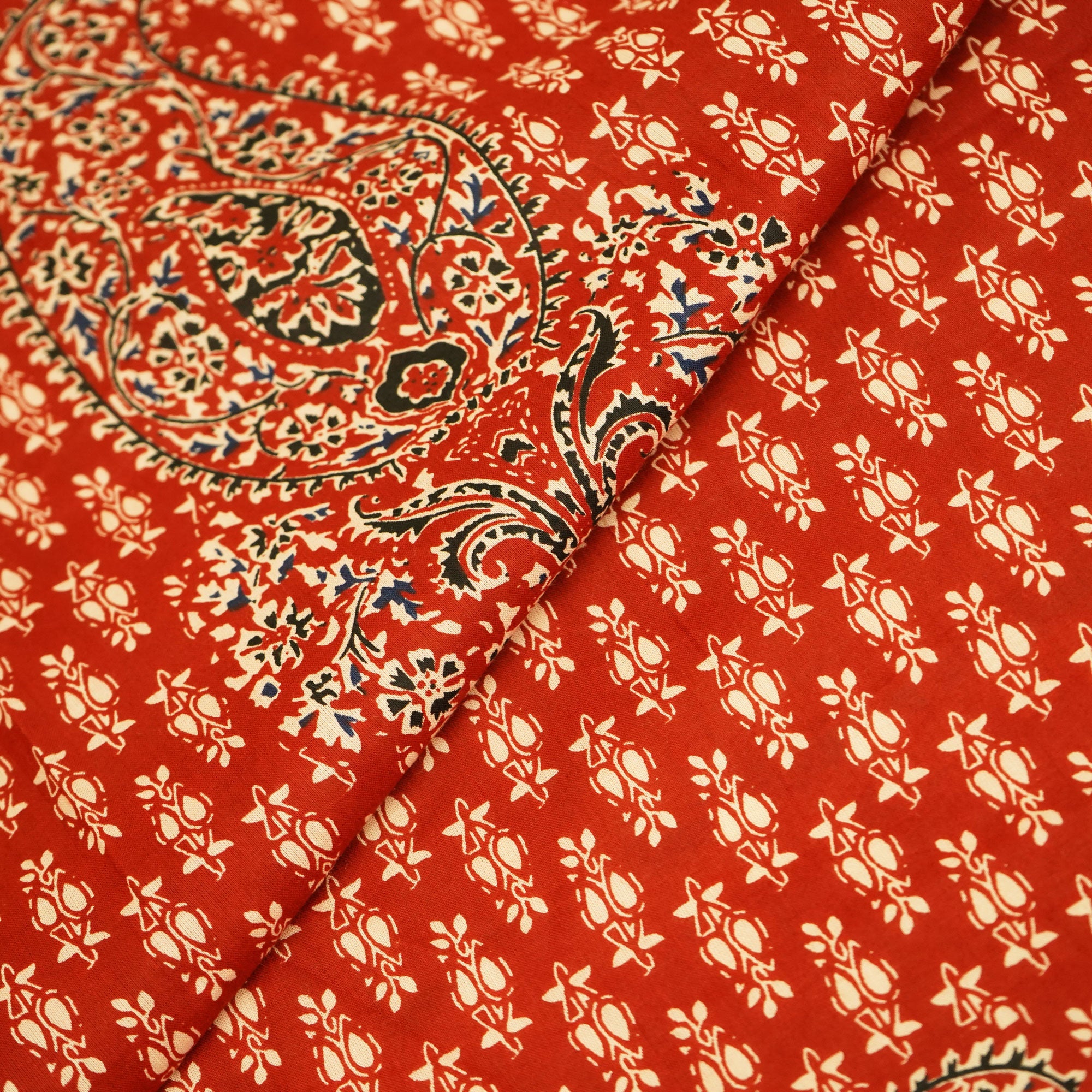 Brick Red Handblock Print Cotton Fabric HP-24268