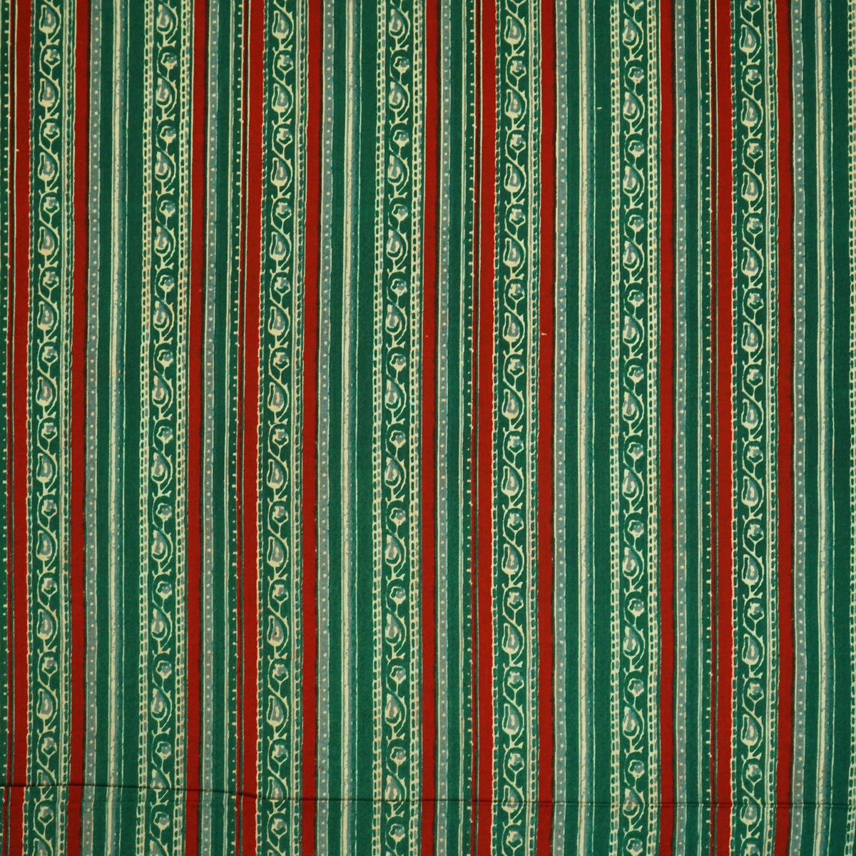 Dark Green Stripes Print Cotton Fabric HP-24269