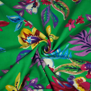 Green Floral Print Rayon Fabric LSF-24295