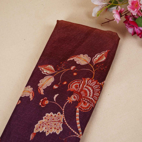 Wine & Olive Green Shaded Floral Print Organza Fabric MT-28243