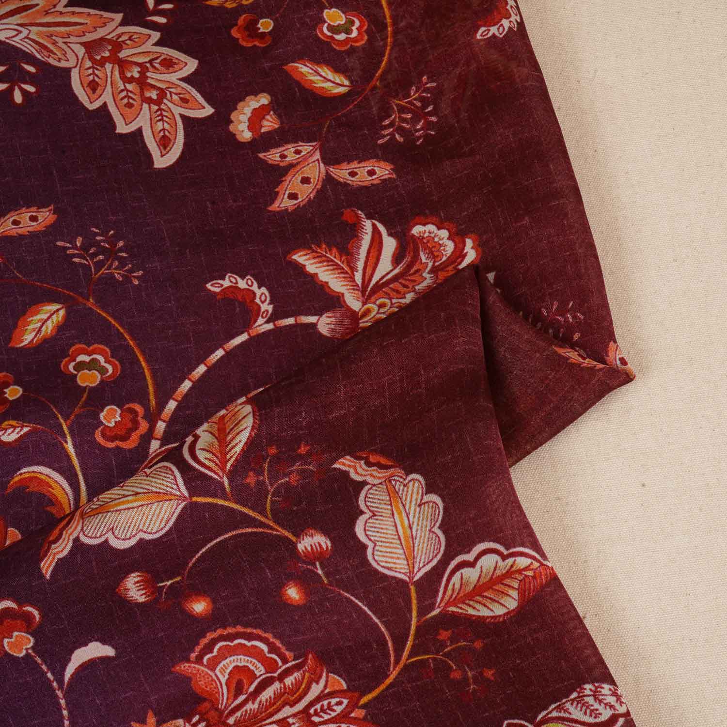Wine & Olive Green Shaded Floral Print Organza Fabric MT-28243 - TradeUNO