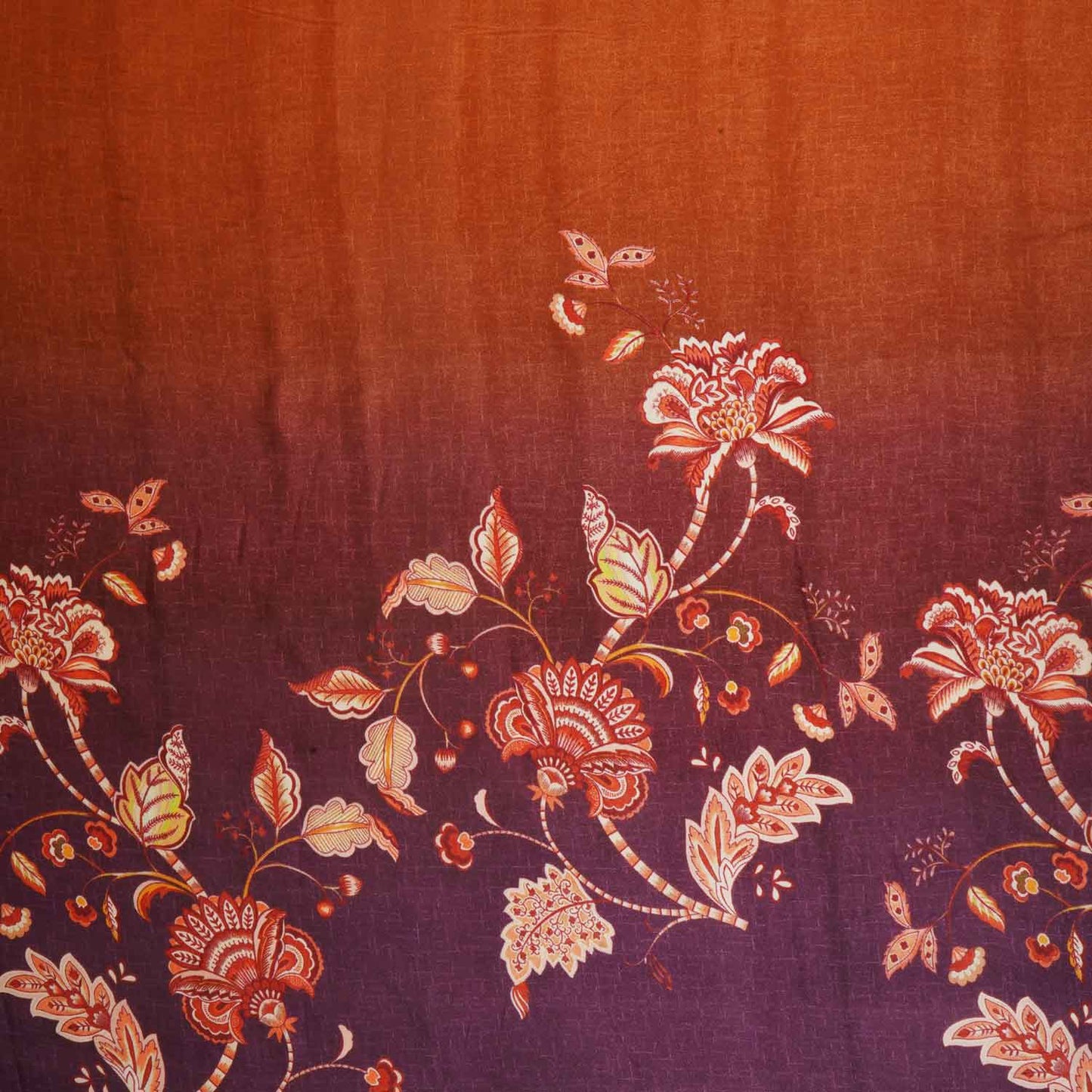 Wine & Olive Green Shaded Floral Print Organza Fabric MT-28243