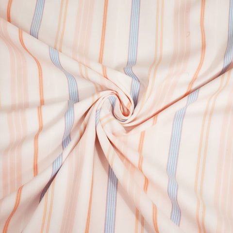 Peach & Blue Stripes Print Poplin Fabric LSF-24303