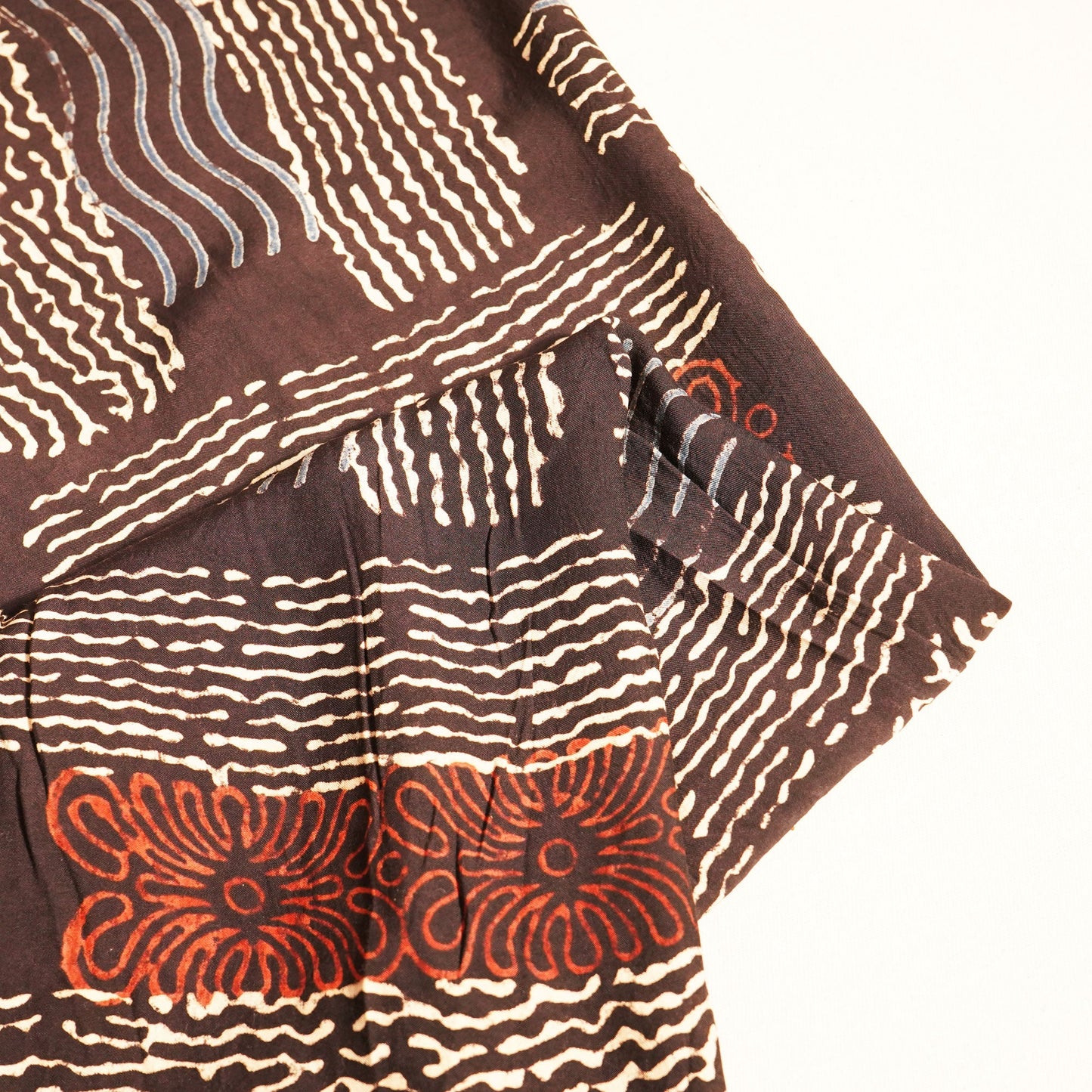 Black Abstract Ajrakh Print Modal Satin Fabric ASK-24312