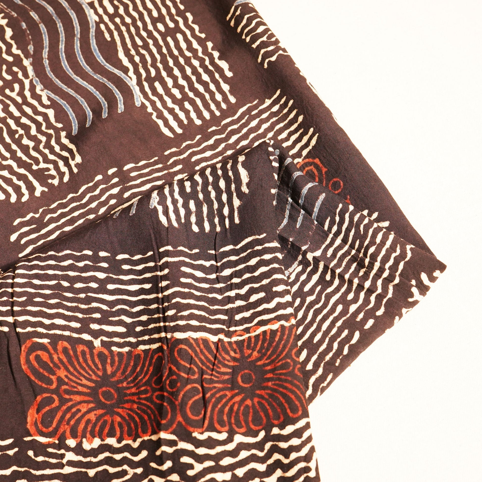 Black Abstract Ajrakh Print Modal Satin Fabric ASK-24312
