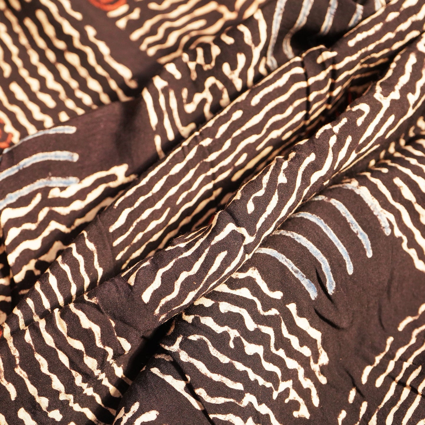 Black Abstract Ajrakh Print Modal Satin Fabric ASK-24312