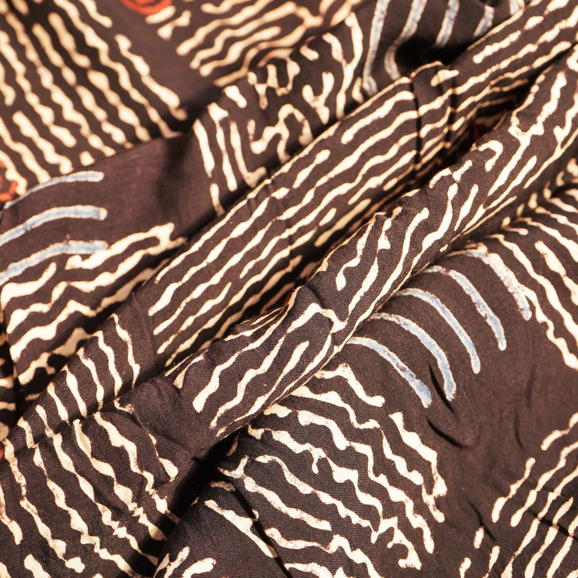 Black Abstract Ajrakh Print Modal Satin Fabric ASK-24312