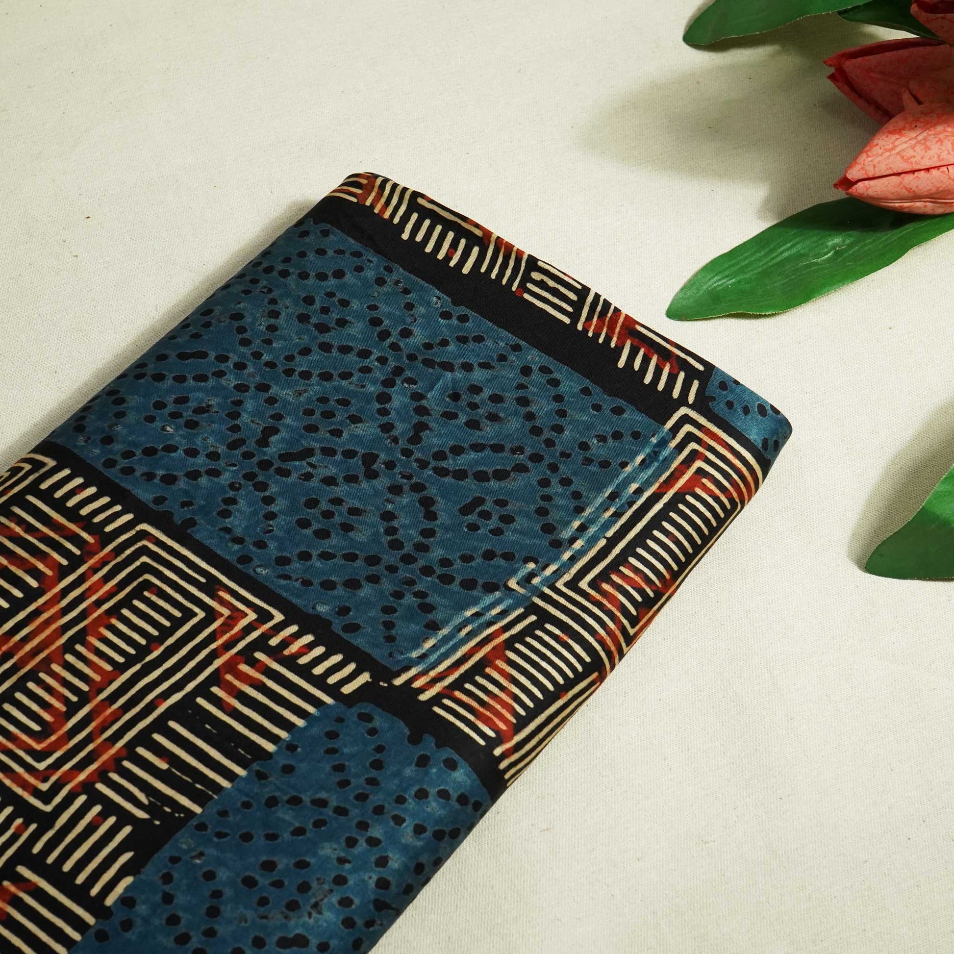 Blue Abstract Ajrakh Print Modal Satin Fabric ASK-24313