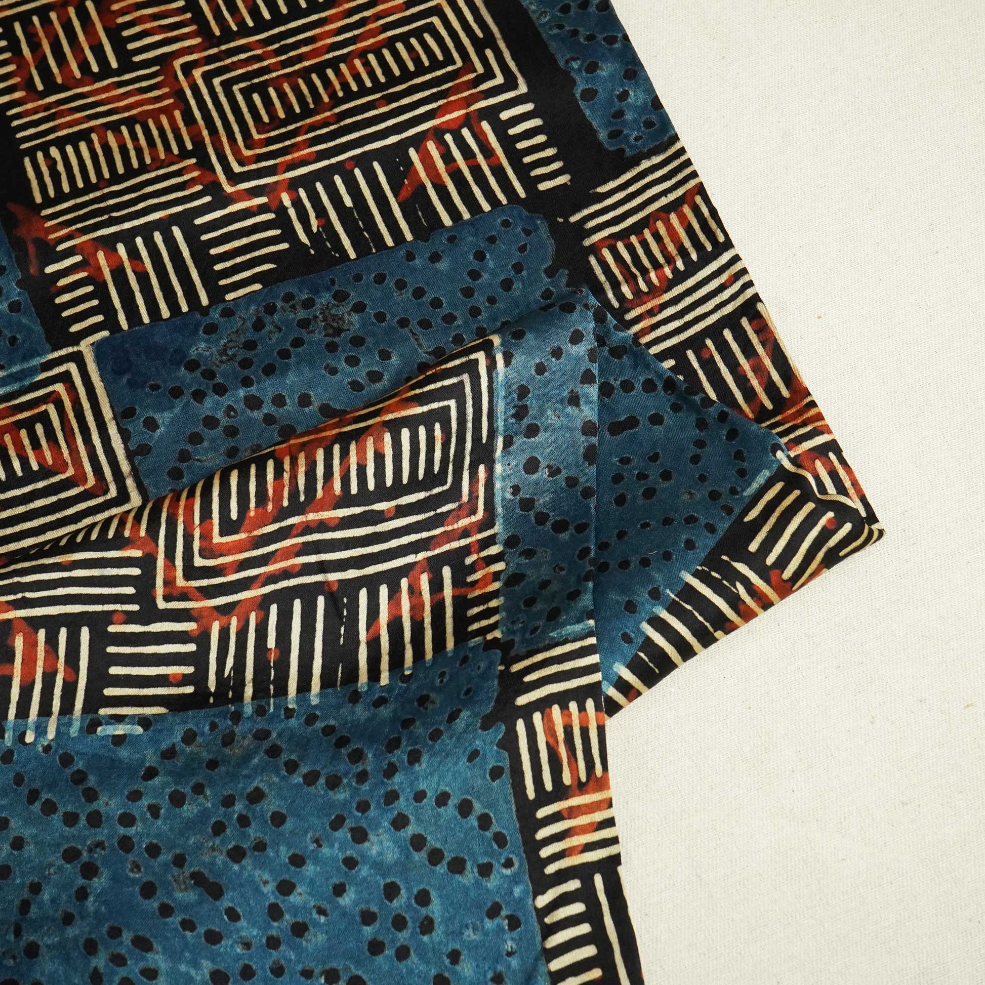 Blue Abstract Ajrakh Print Modal Satin Fabric ASK-24313