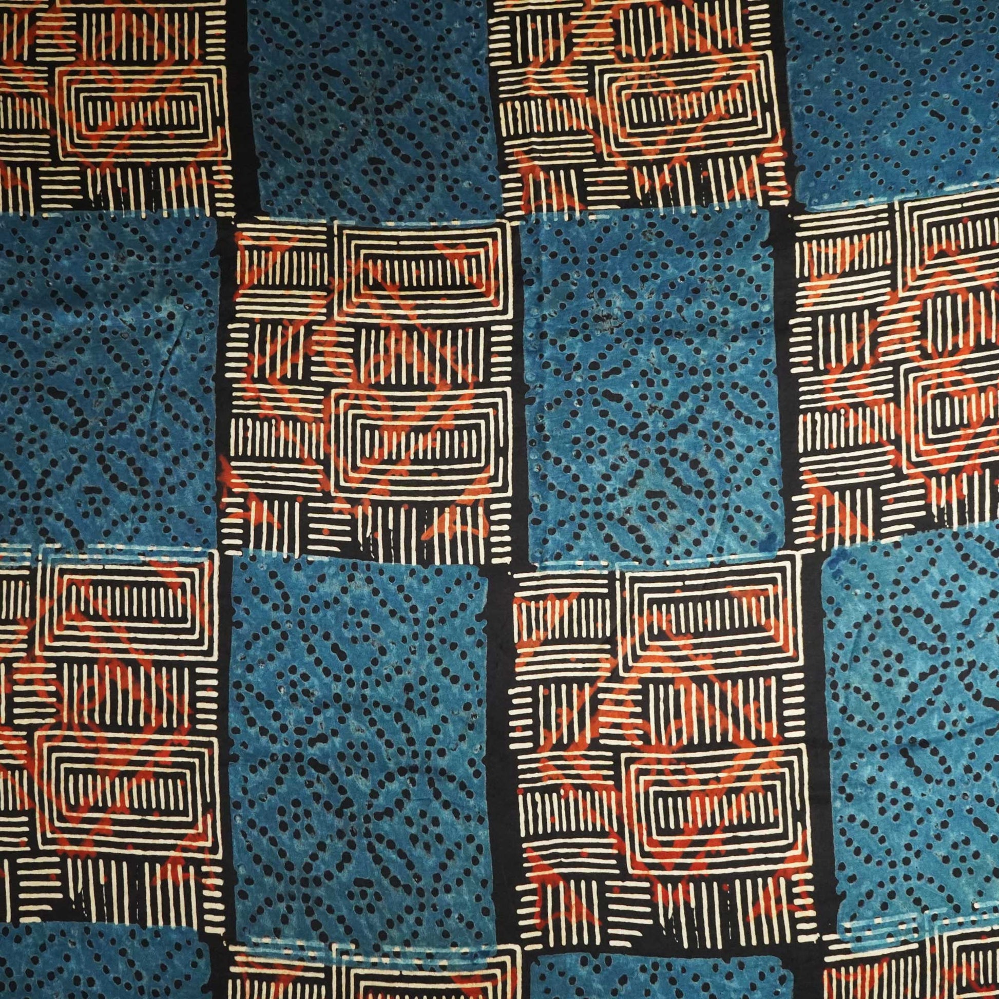 Blue Abstract Ajrakh Print Modal Satin Fabric ASK-24313