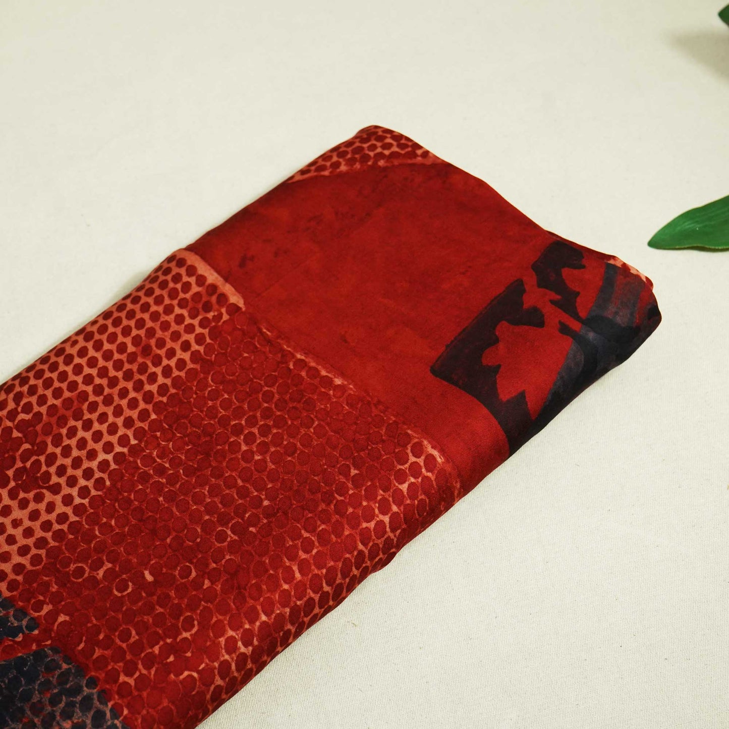 Red Abstract Ajrakh Print Modal Satin Fabric ASK-24318