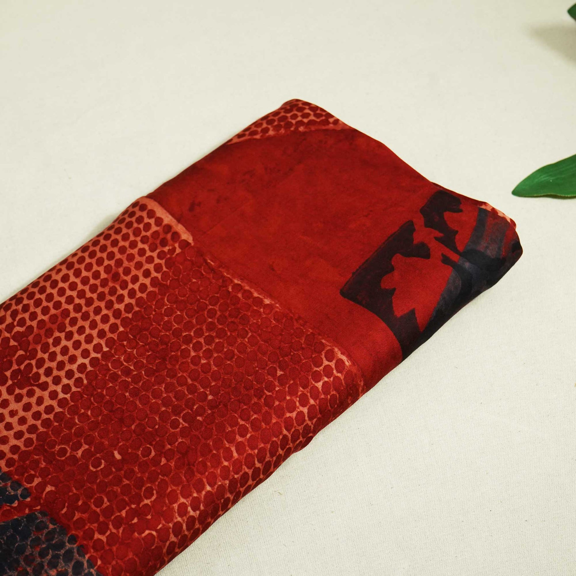 Red Abstract Ajrakh Print Modal Satin Fabric ASK-24318