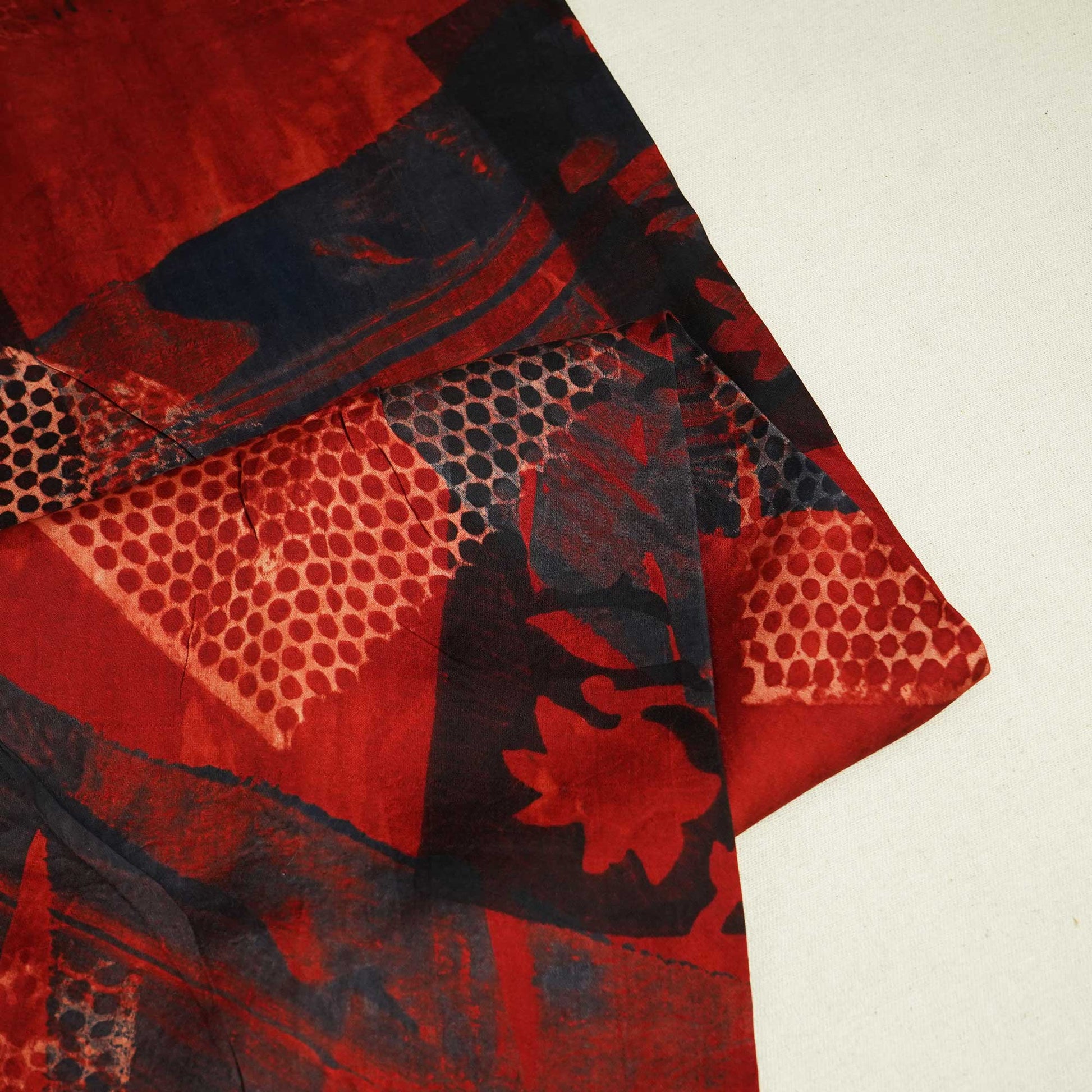 Red Abstract Ajrakh Print Modal Satin Fabric ASK-24318