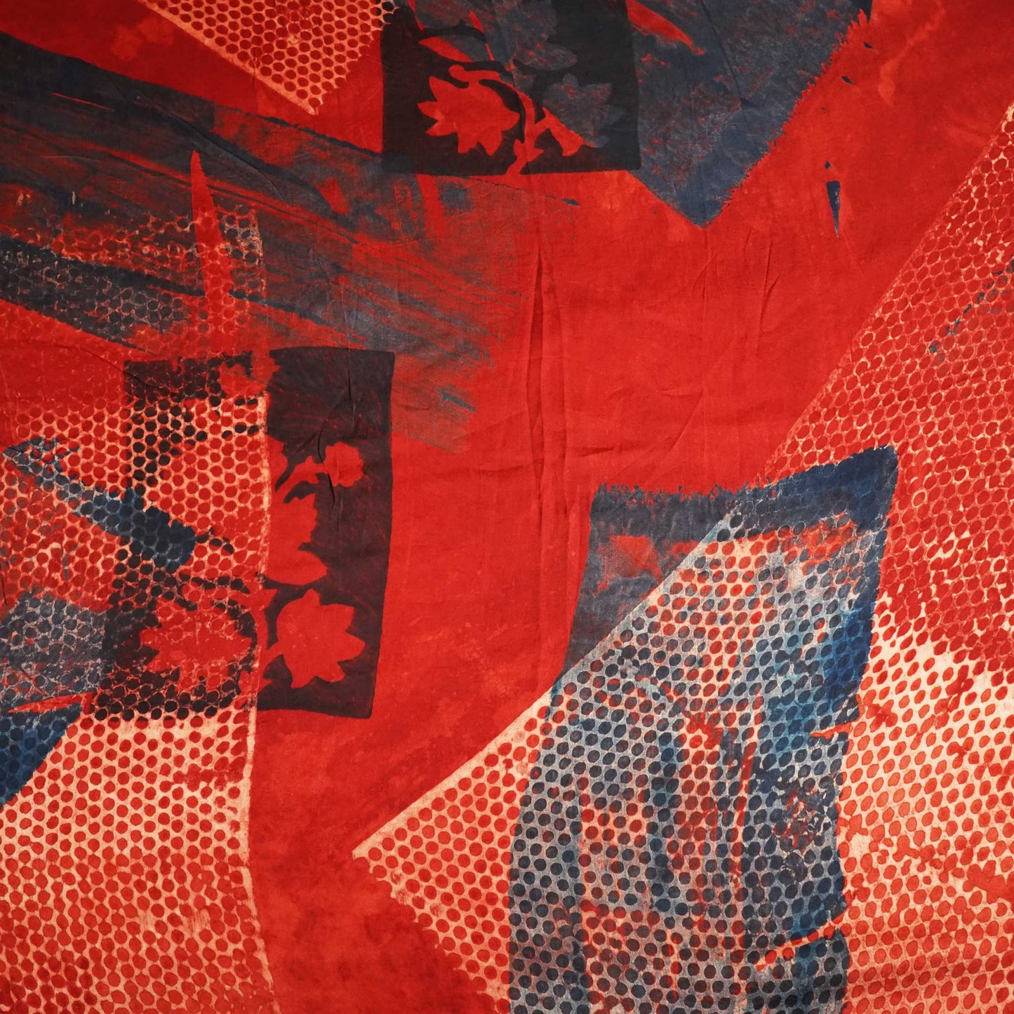 Red Abstract Ajrakh Print Modal Satin Fabric ASK-24318