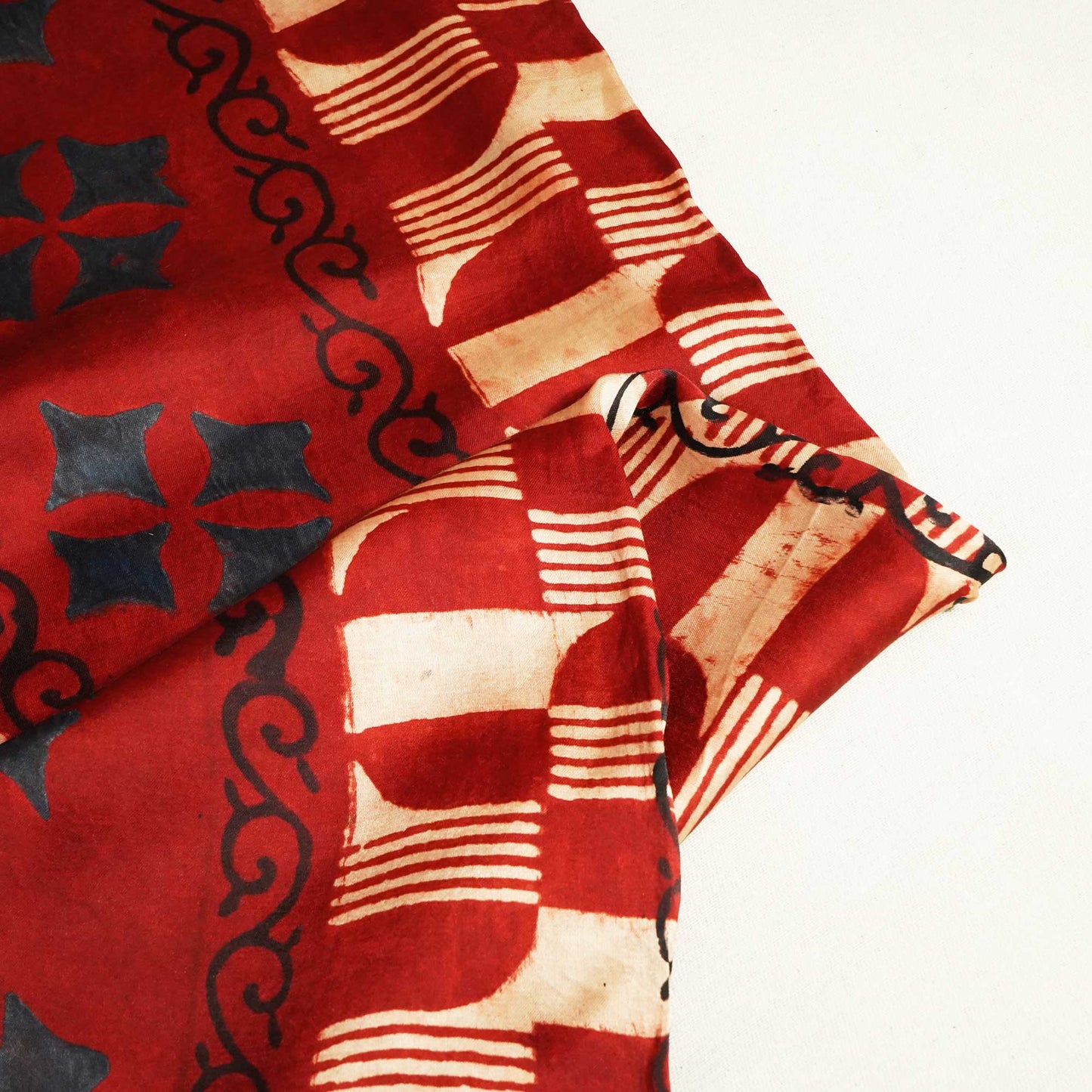 Red Abstract Ajrakh Print Modal Satin Fabric ASK-24319