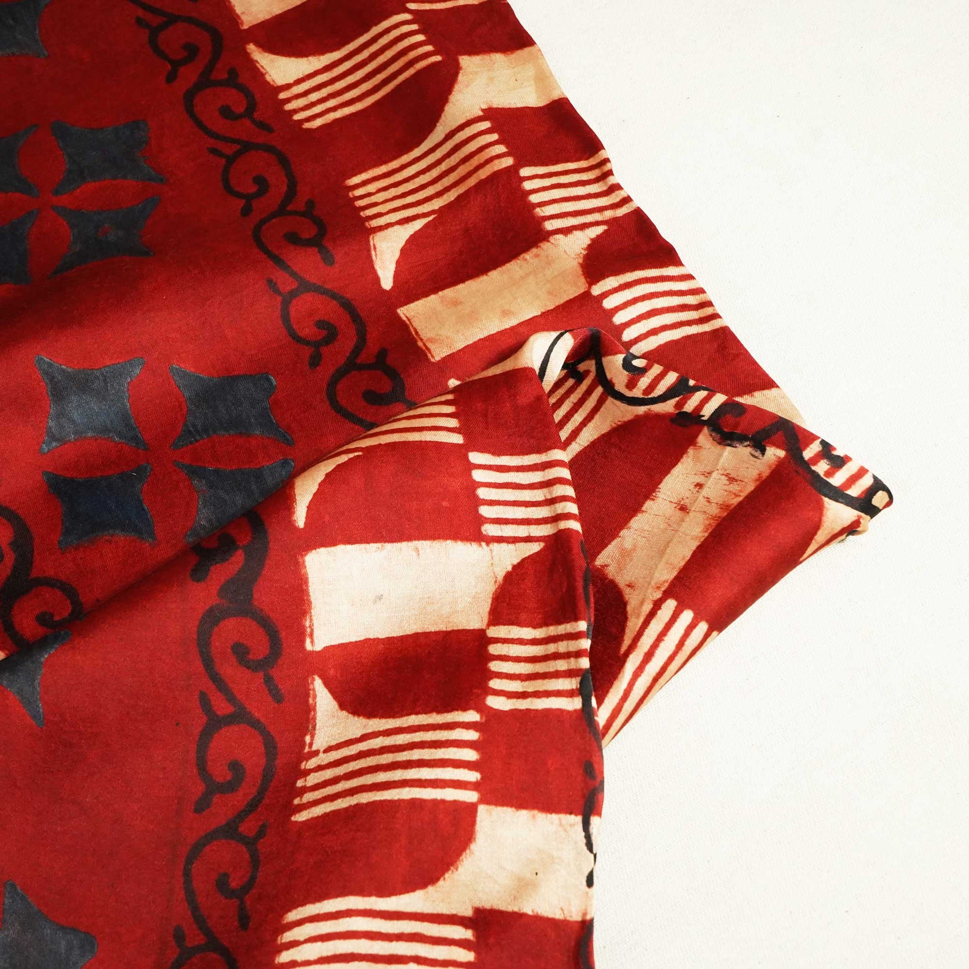 Red Abstract Ajrakh Print Modal Satin Fabric ASK-24319