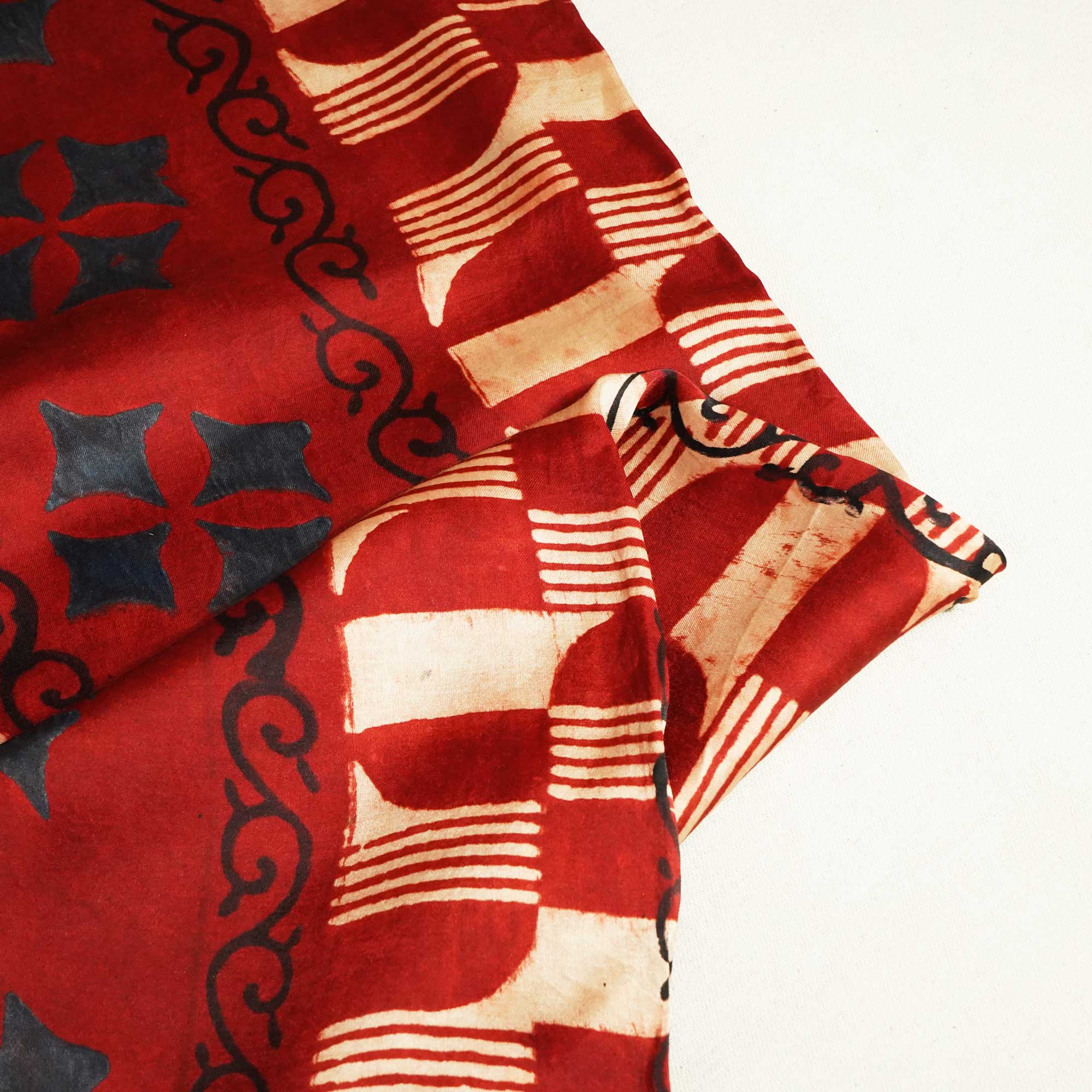 Red Abstract Ajrakh Print Modal Satin Fabric ASK-24319