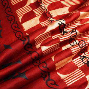 Red Abstract Ajrakh Print Modal Satin Fabric ASK-24319
