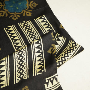 Black & Cream Abstract Ajrakh Print Modal Satin Fabric ASK-24328