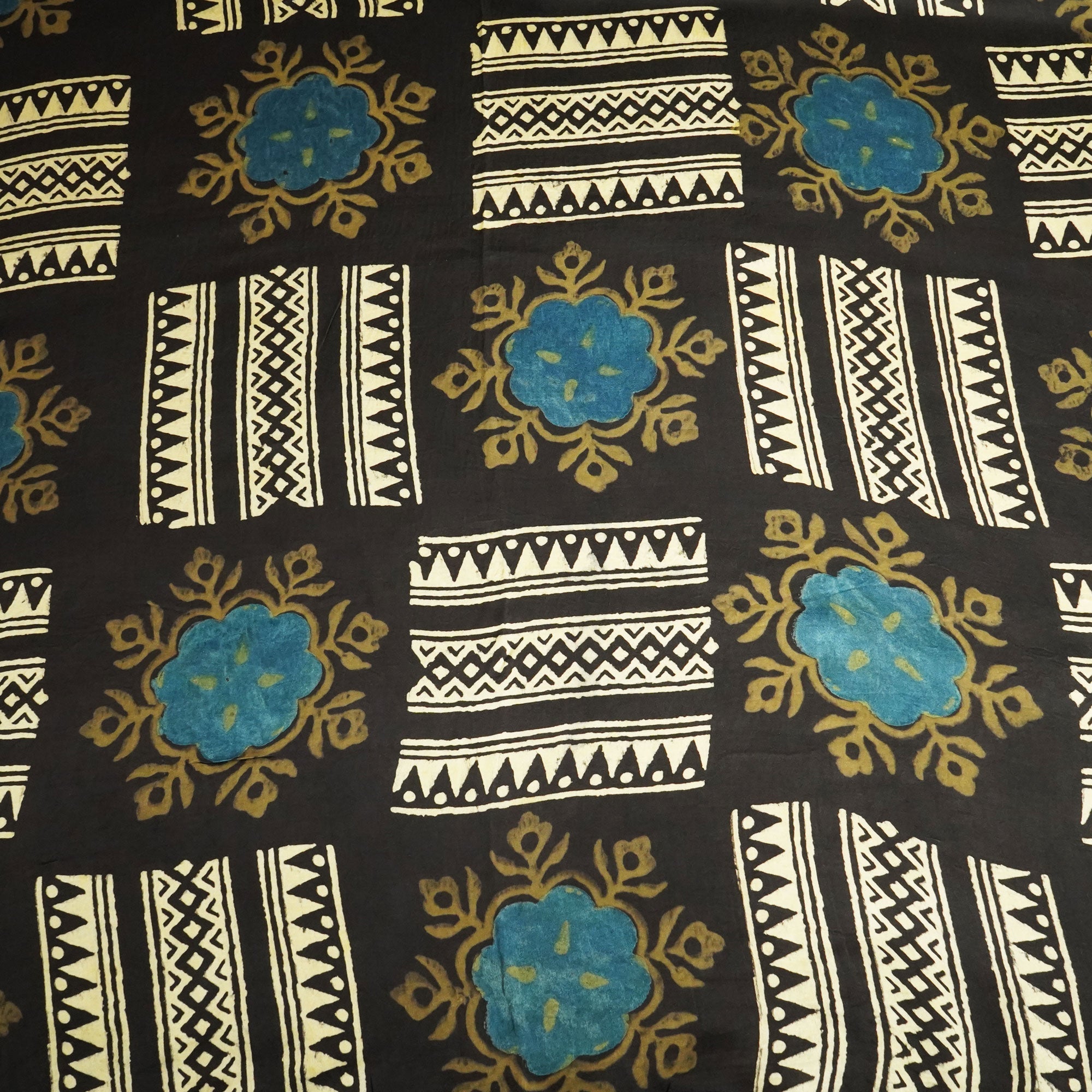 Black & Cream Abstract Ajrakh Print Modal Satin Fabric ASK-24328