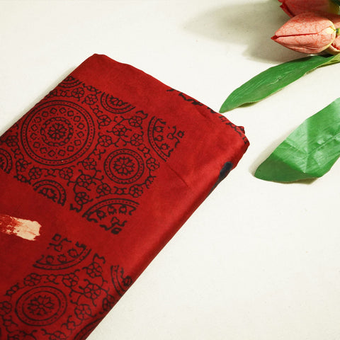 Red Abstract Ajrakh Print Modal Satin Fabric ASK-24329
