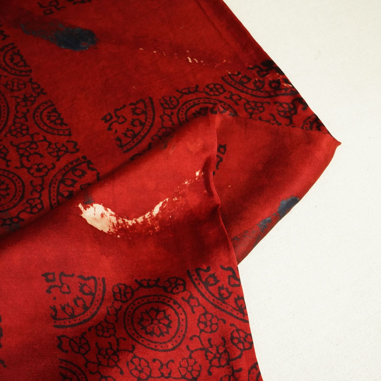 Red Abstract Ajrakh Print Modal Satin Fabric ASK-24329
