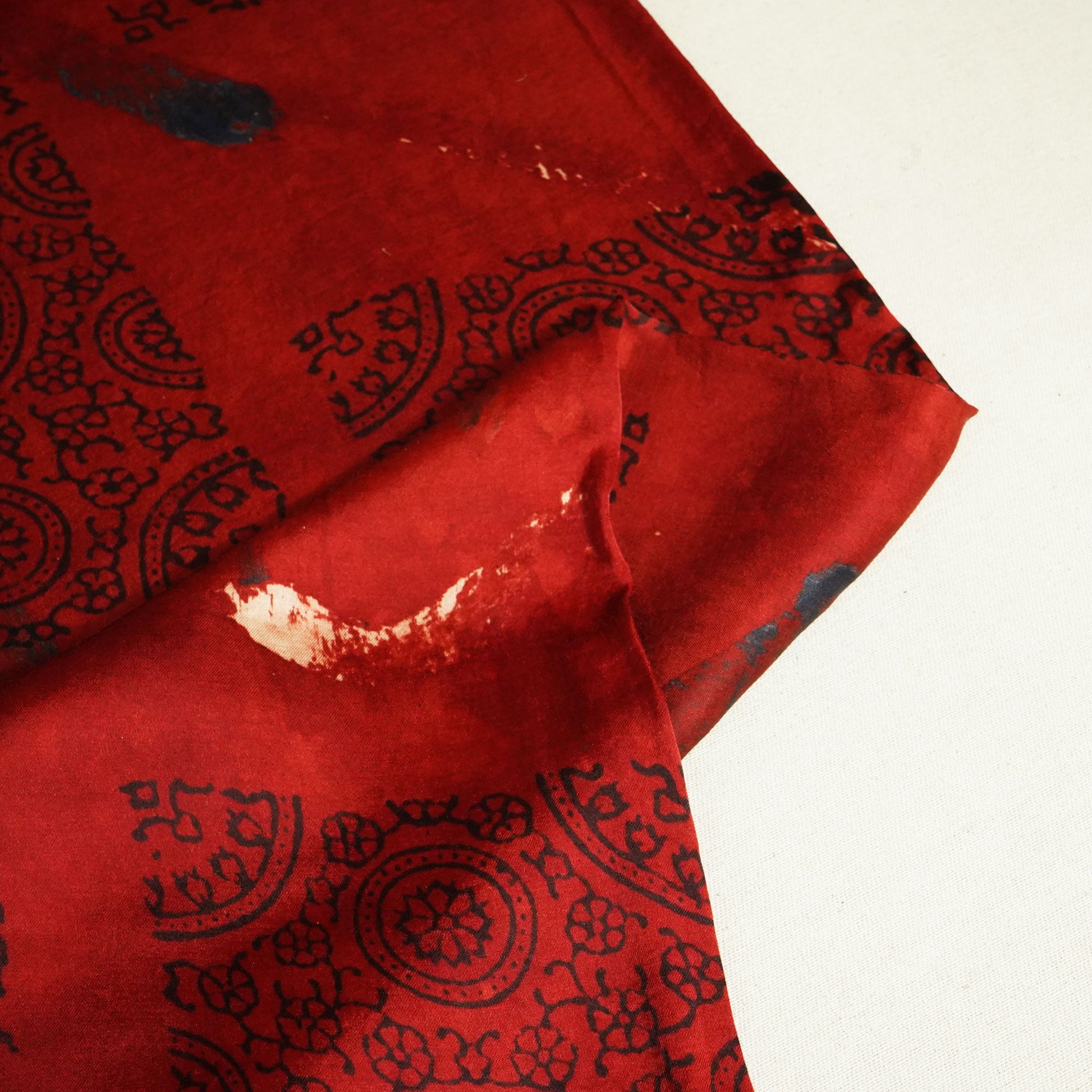 Red Abstract Ajrakh Print Modal Satin Fabric ASK-24329