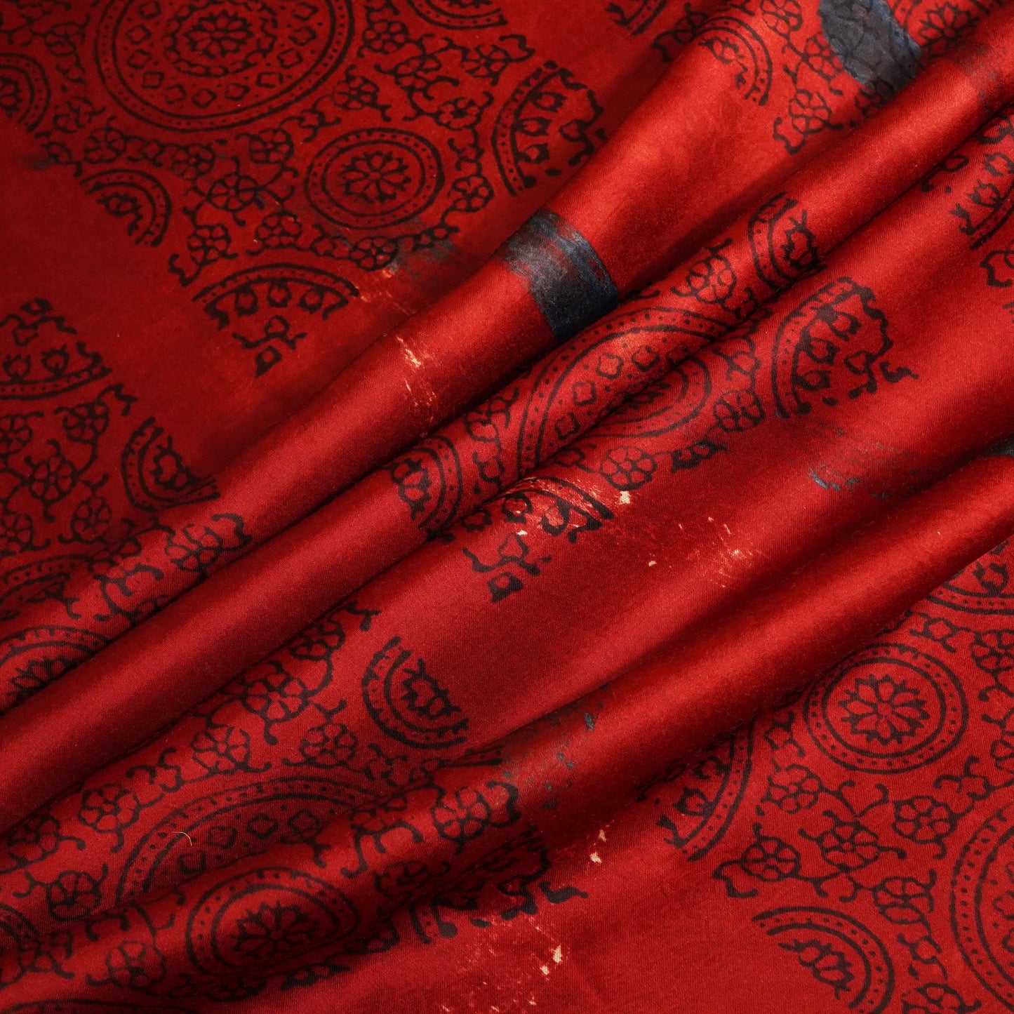 Red Abstract Ajrakh Print Modal Satin Fabric ASK-24329