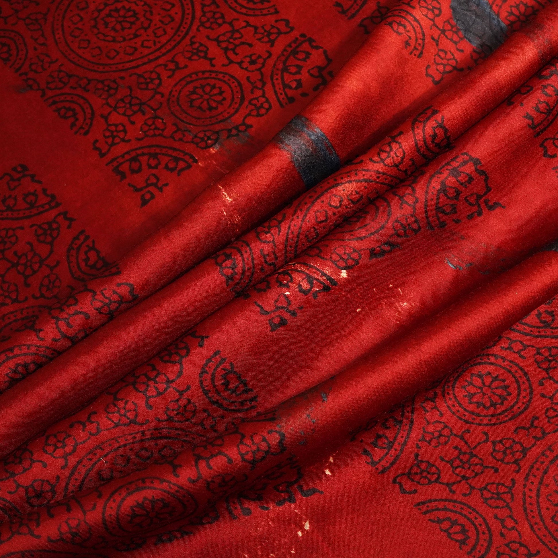 Red Abstract Ajrakh Print Modal Satin Fabric ASK-24329