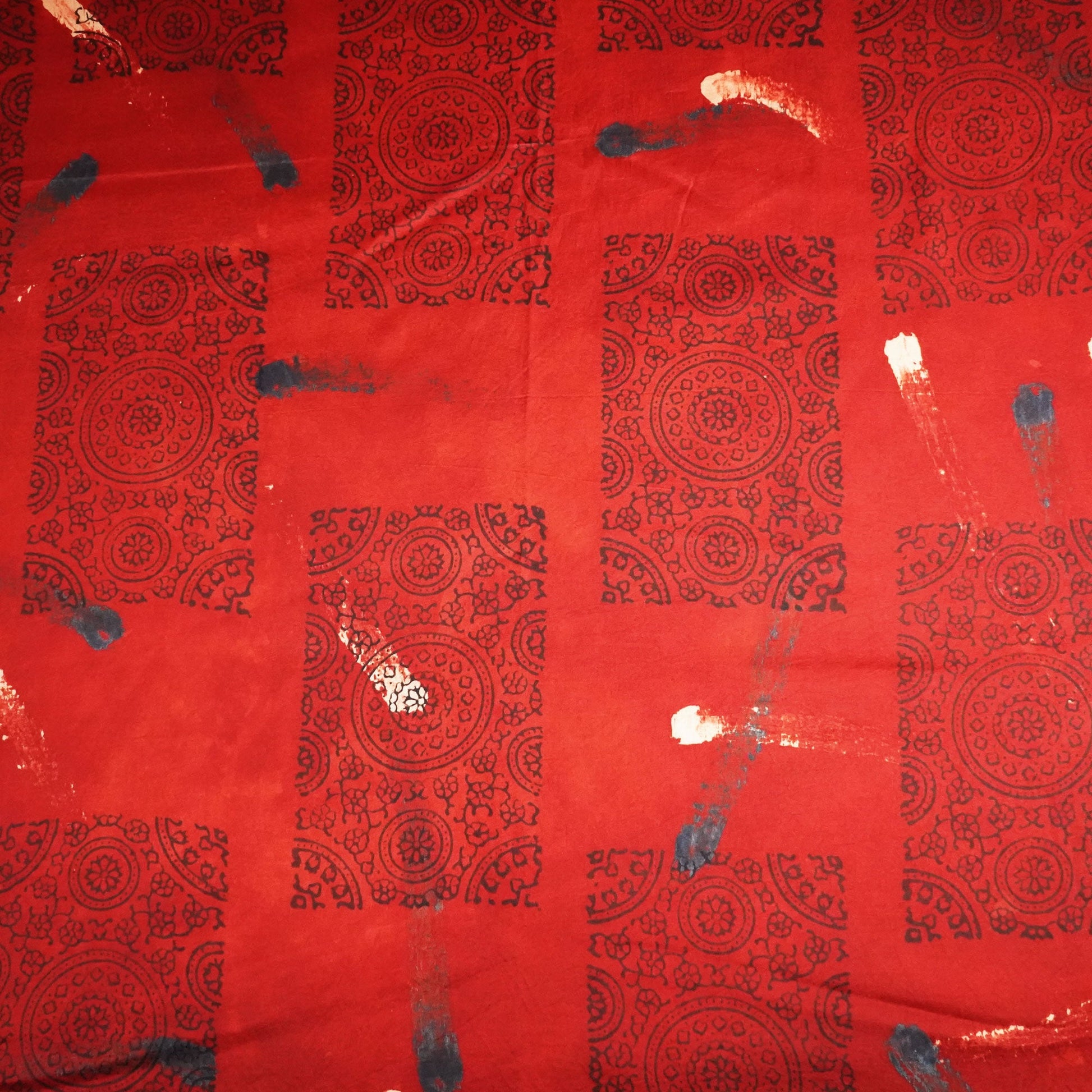 Red Abstract Ajrakh Print Modal Satin Fabric ASK-24329
