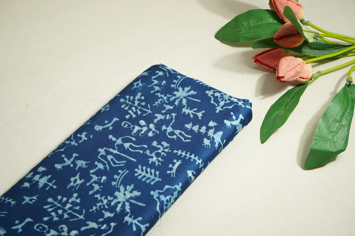 Blue Abstract Ajrakh Print Modal Satin Fabric ASK-24345