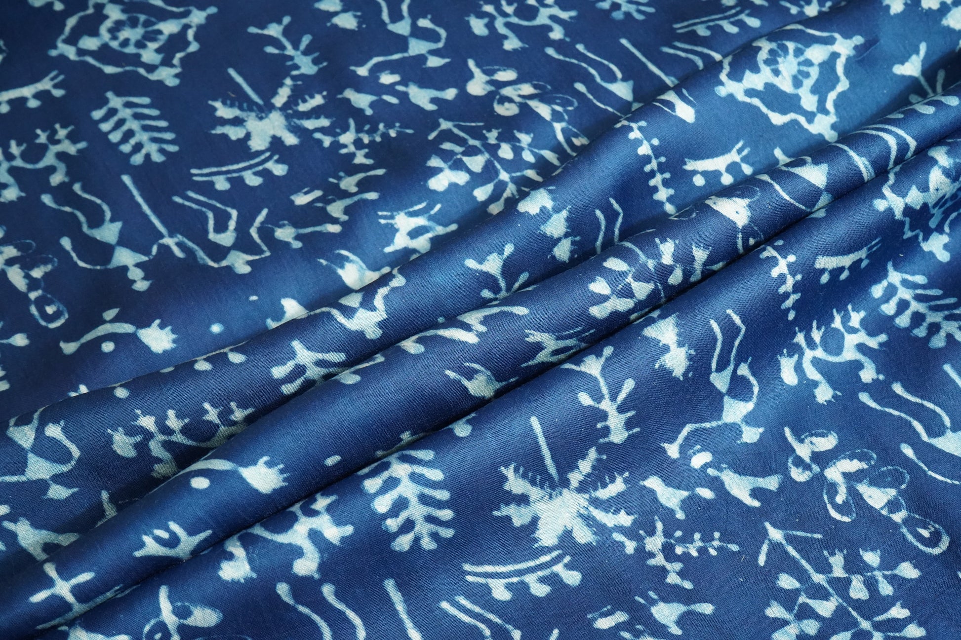 Blue Abstract Ajrakh Print Modal Satin Fabric ASK-24345