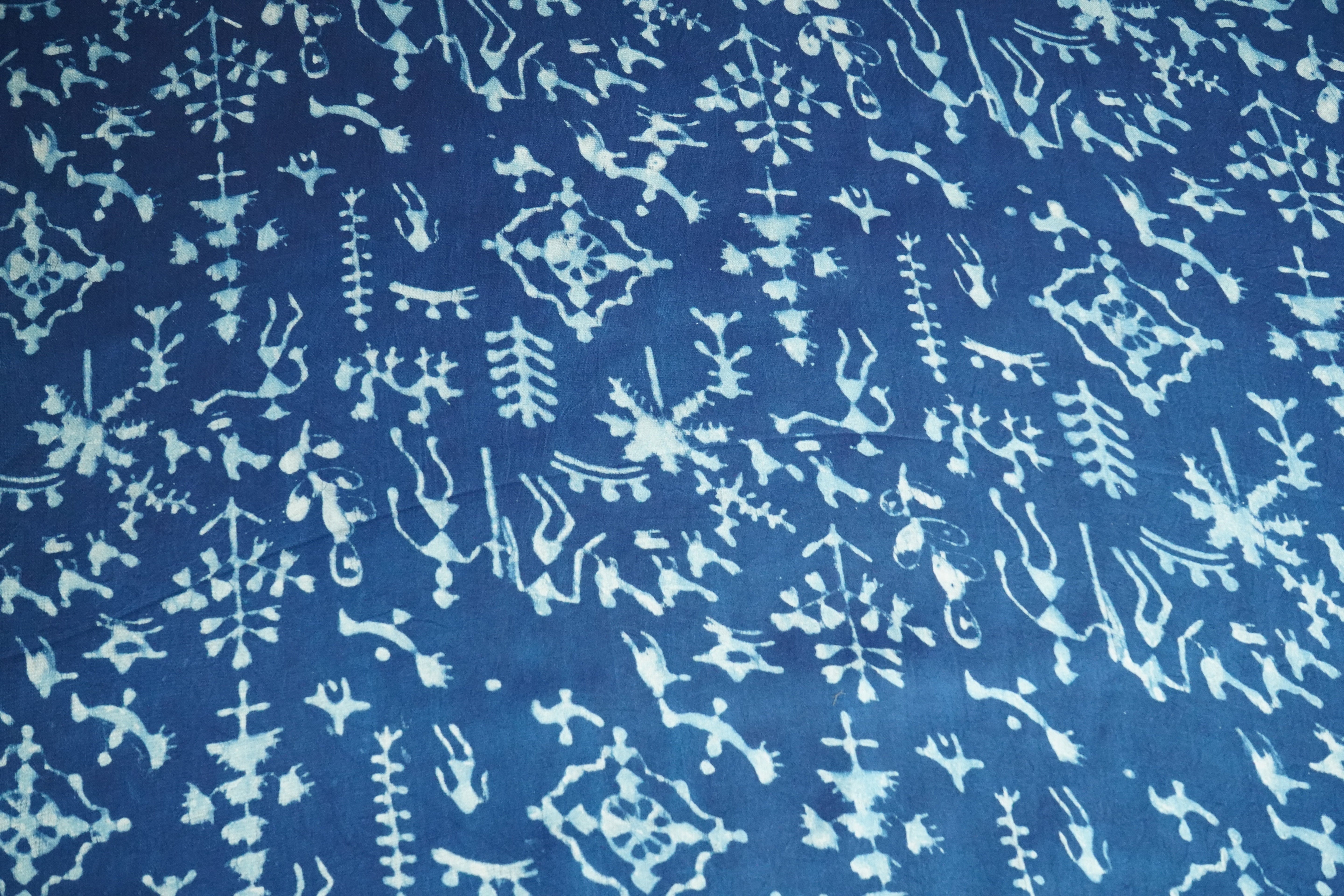 Blue Abstract Ajrakh Print Modal Satin Fabric ASK-24345