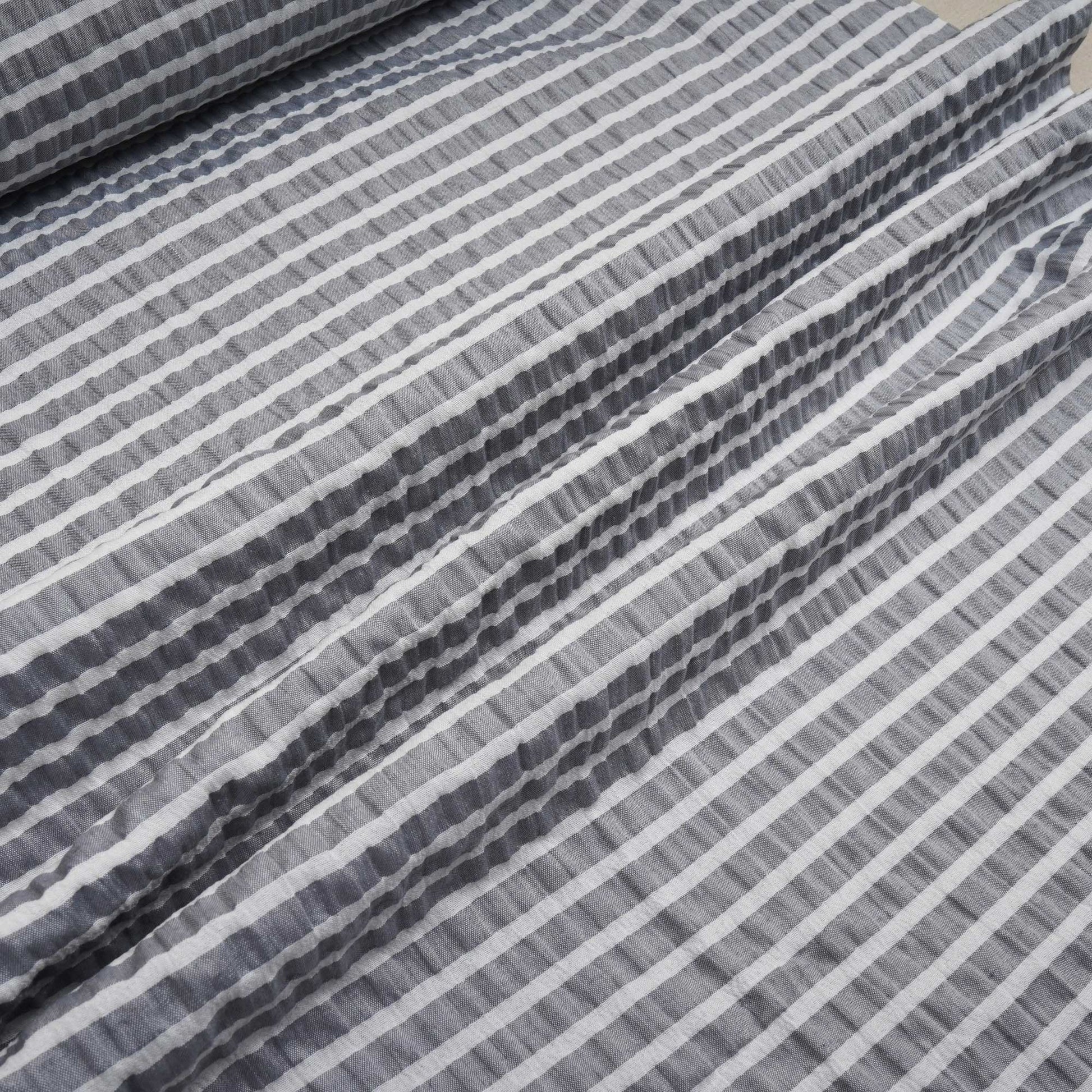 White & Grey Stripes Seer Sucker Cotton Fabric RS-24349