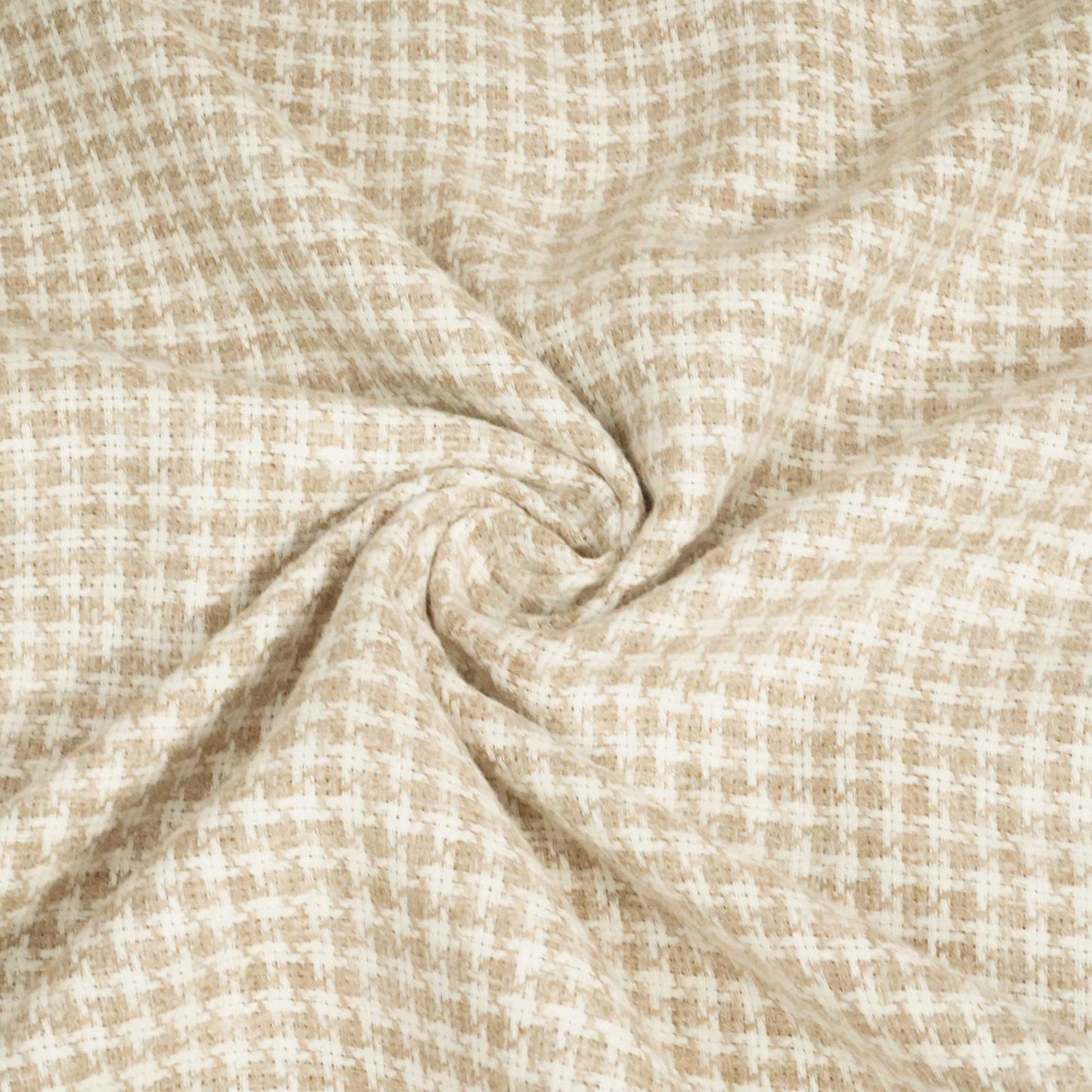 Off White & Beige Geometrical Print Cotton Linen Handloom Fabric RS-24357