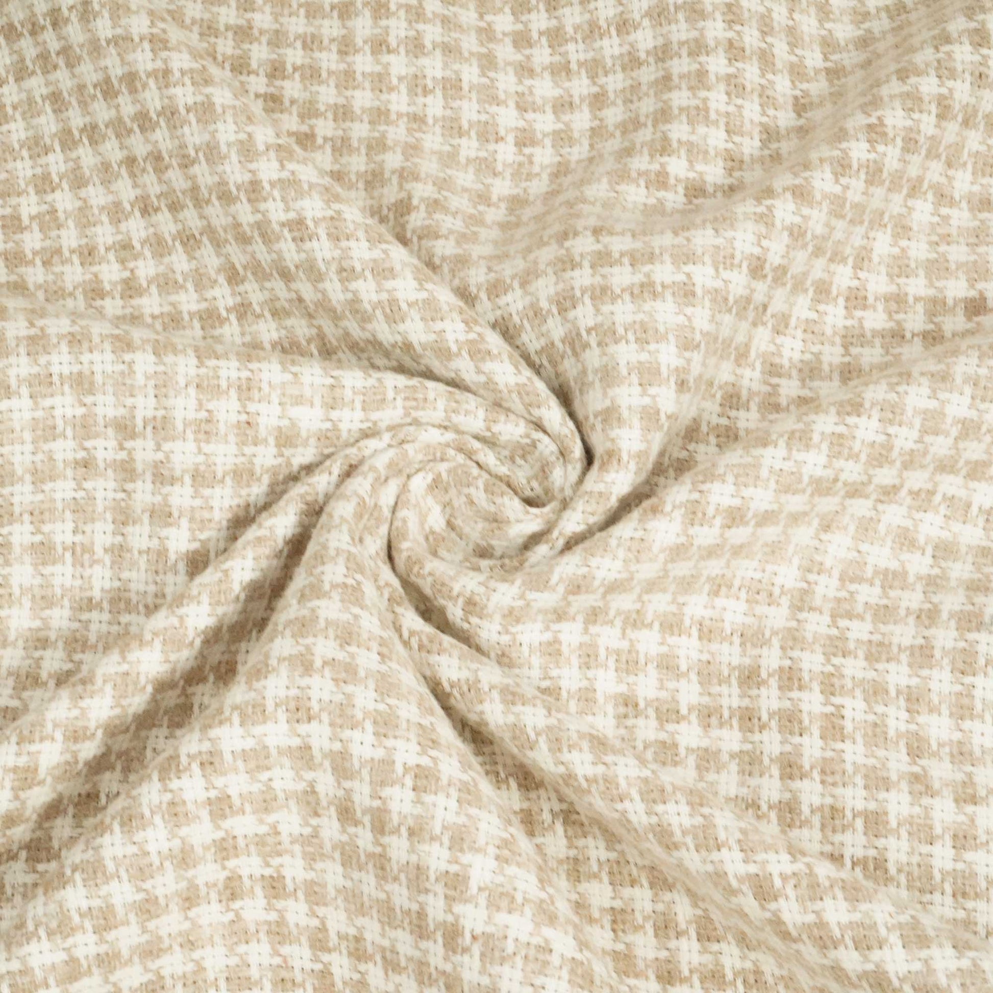 Off White & Beige Geometrical Print Cotton Linen Handloom Fabric RS-24357