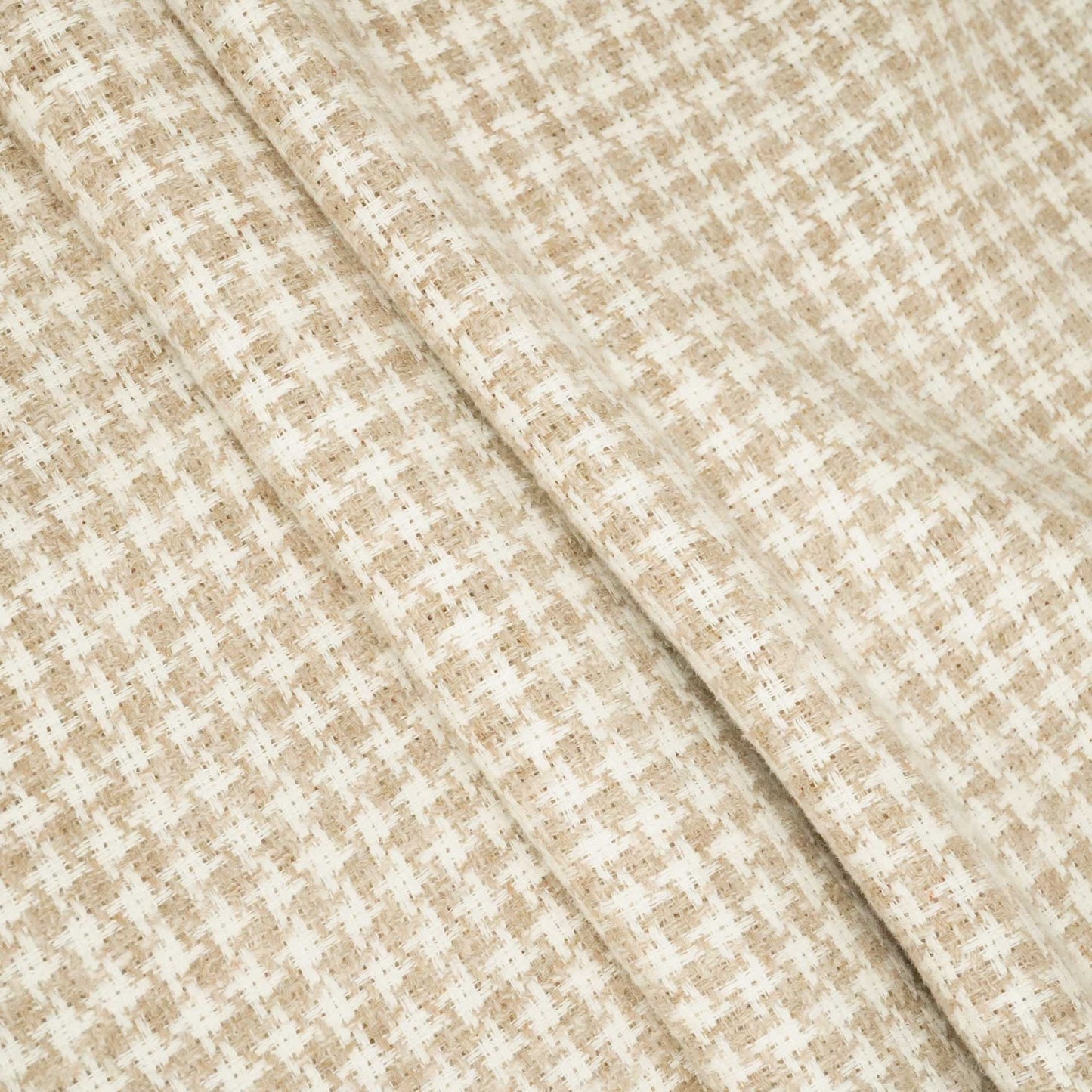 Off White & Beige Geometrical Print Cotton Linen Handloom Fabric RS-24357