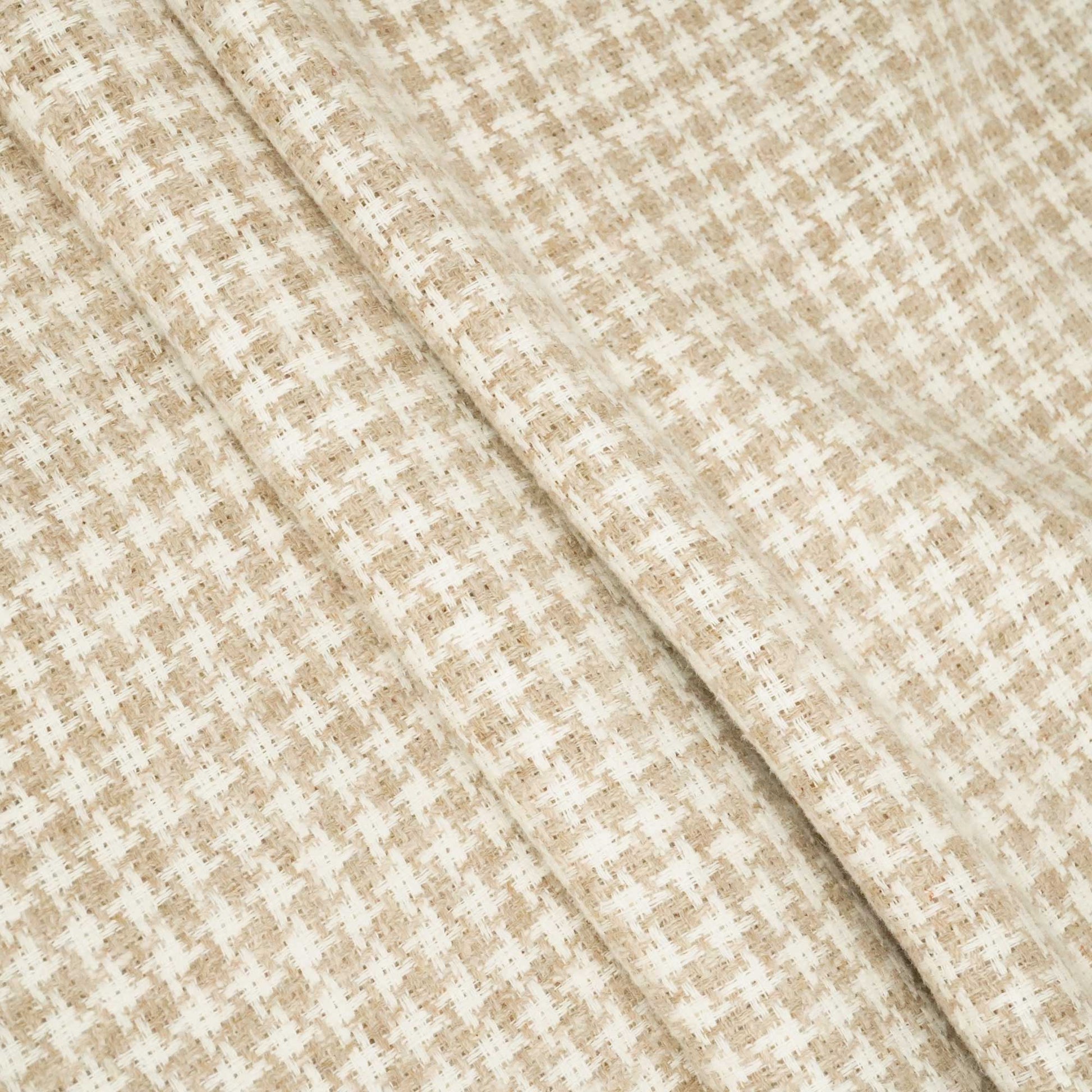 Off White & Beige Geometrical Print Cotton Linen Handloom Fabric RS-24357