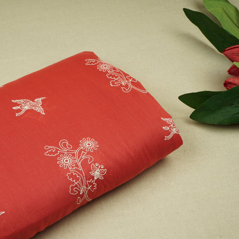 Rust Orange Thread Embroidery Chanderi Fabric WI-24366