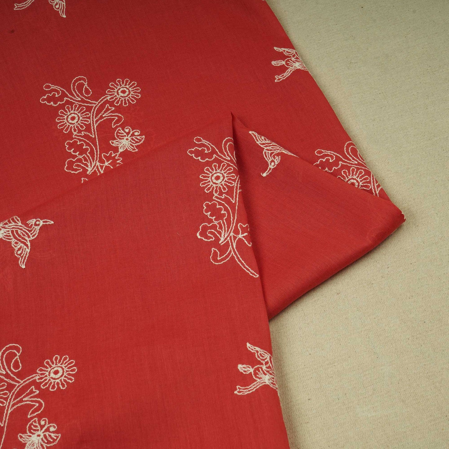 Rust Orange Thread Embroidery Chanderi Fabric WI-24366