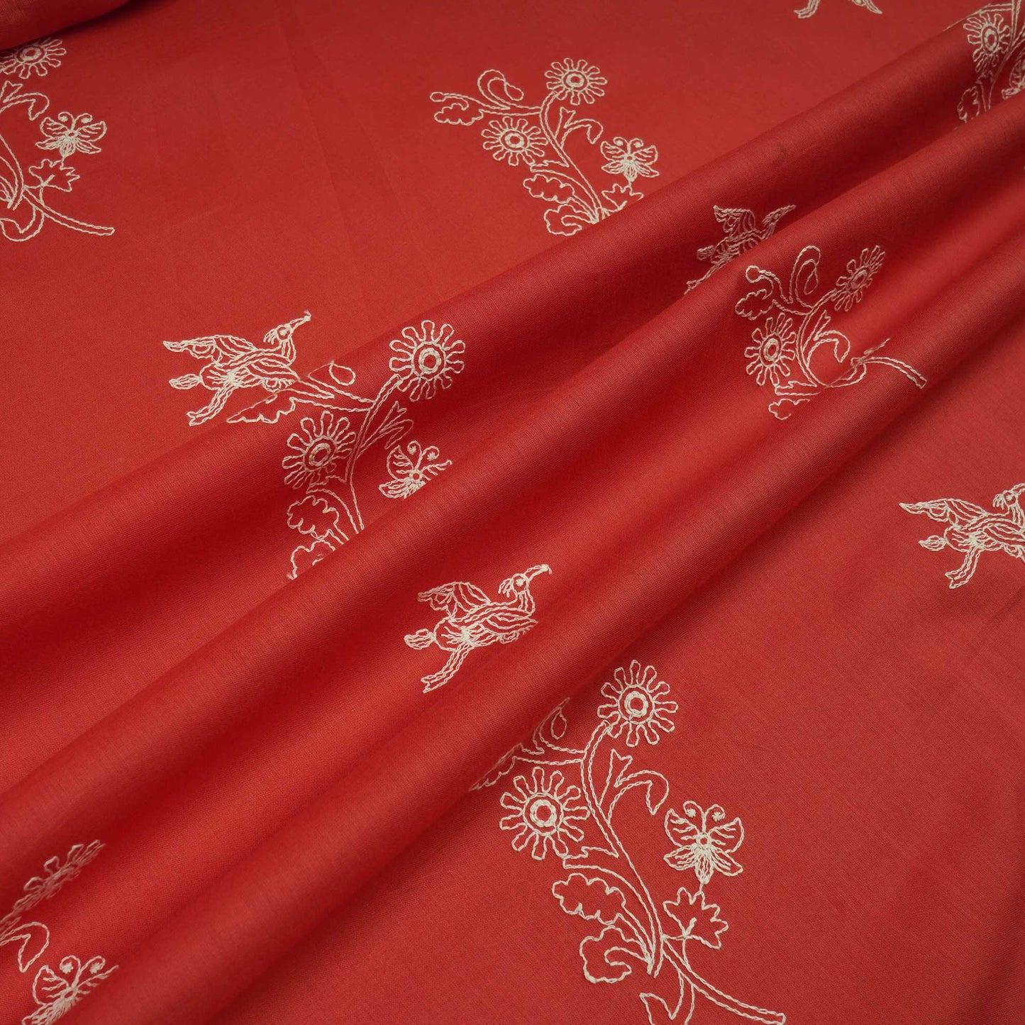 Rust Orange Thread Embroidery Chanderi Fabric WI-24366